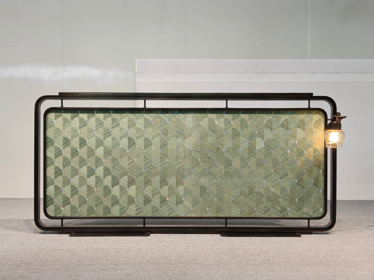 Modern Chinese-Double-Sided Wood Veneer Mother-of-Pearl Inlay Screen