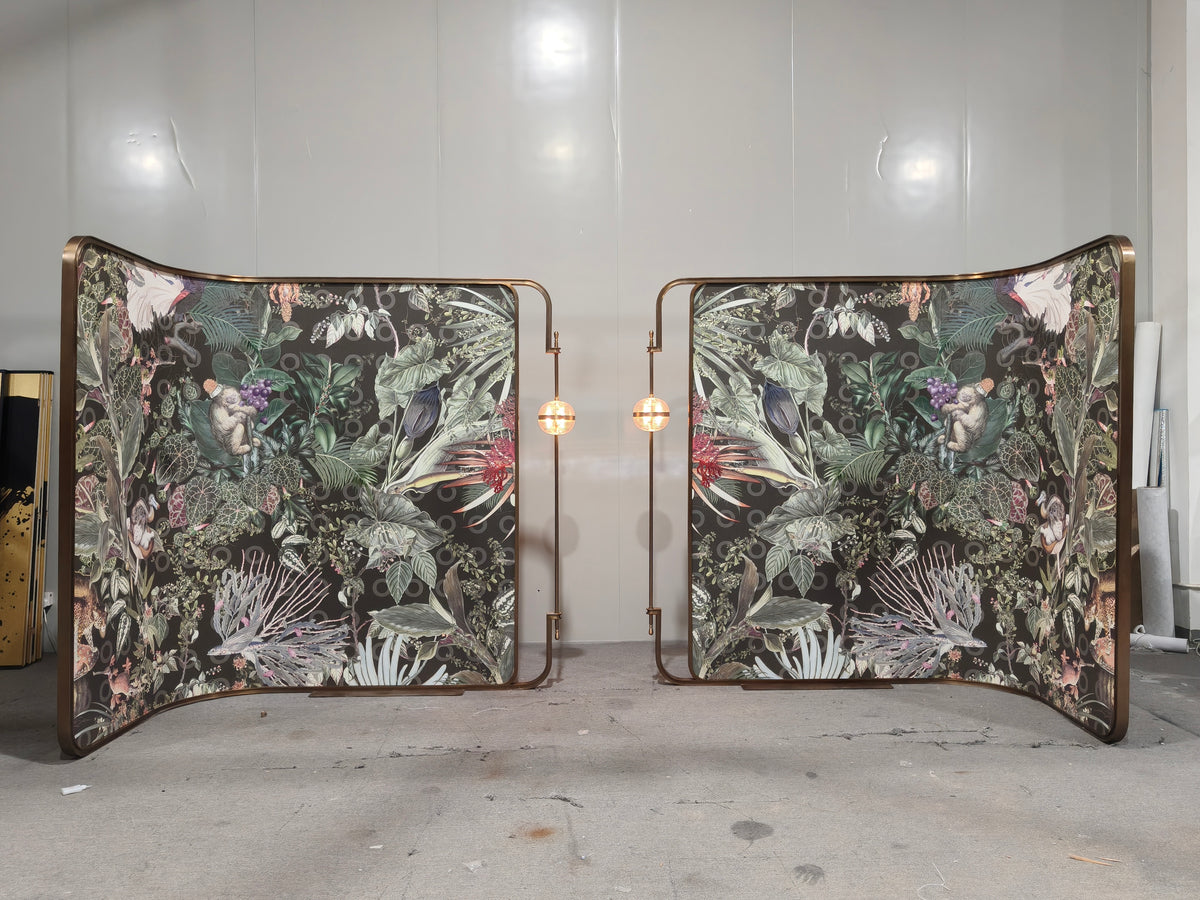 Modern Chinese-Imitation silk screen-printed folding screen