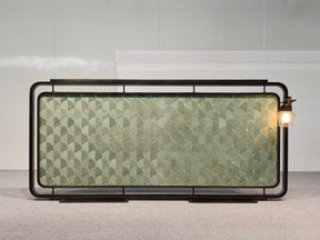 Modern Chinese-Double-Sided Wood Veneer Mother-of-Pearl Inlay Screen