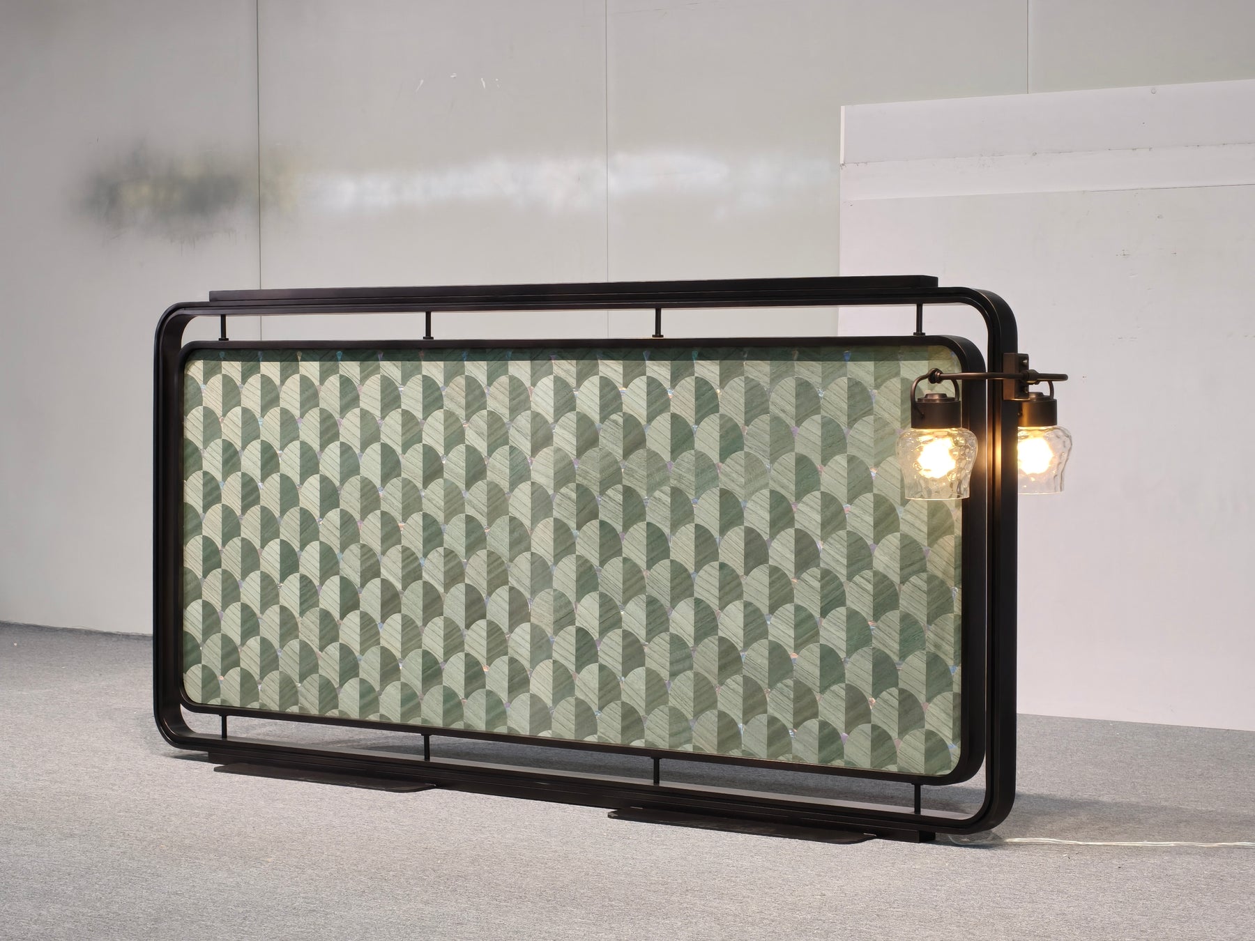Modern Chinese-Double-Sided Wood Veneer Mother-of-Pearl Inlay Screen